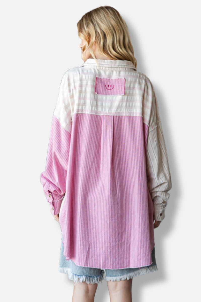 Striped Long Sleeve Shirt - Pink