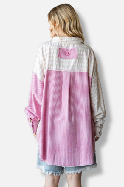 Striped Long Sleeve Shirt - Pink