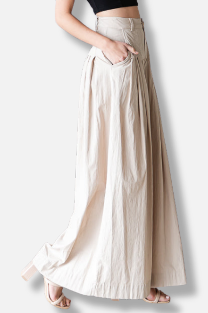 Wide Leg Pleated Pant- Taupe 