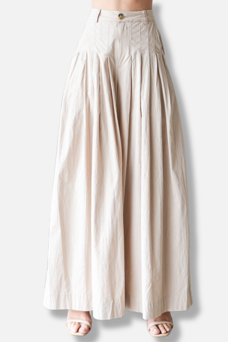 Wide Leg Pleated Pant- Taupe 
