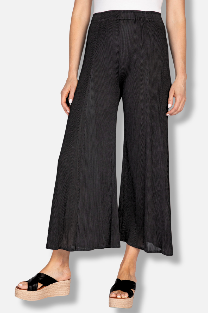 Statement Flare Flood Pant - Black Parisian Pleats
