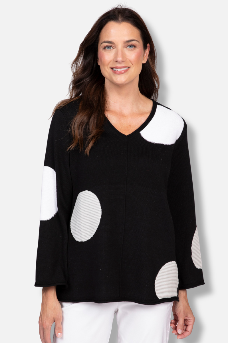 Mixed Dot V-Neck - Black