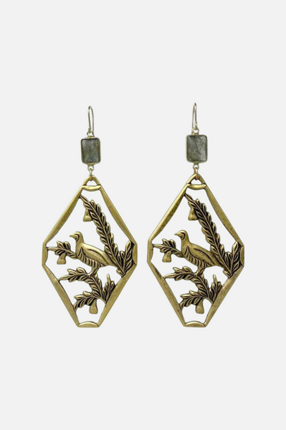 Pheasant & Fauna Earrings - Antique Gold