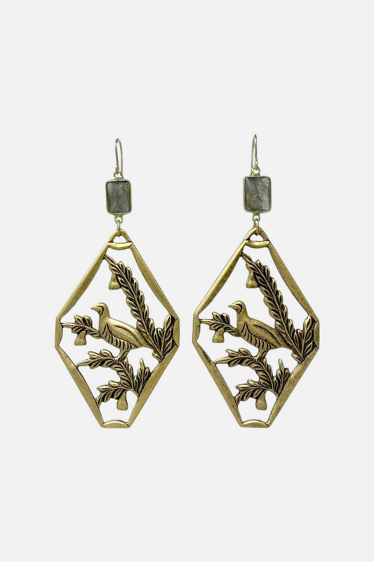 Pheasant & Fauna Earrings - Antique Gold