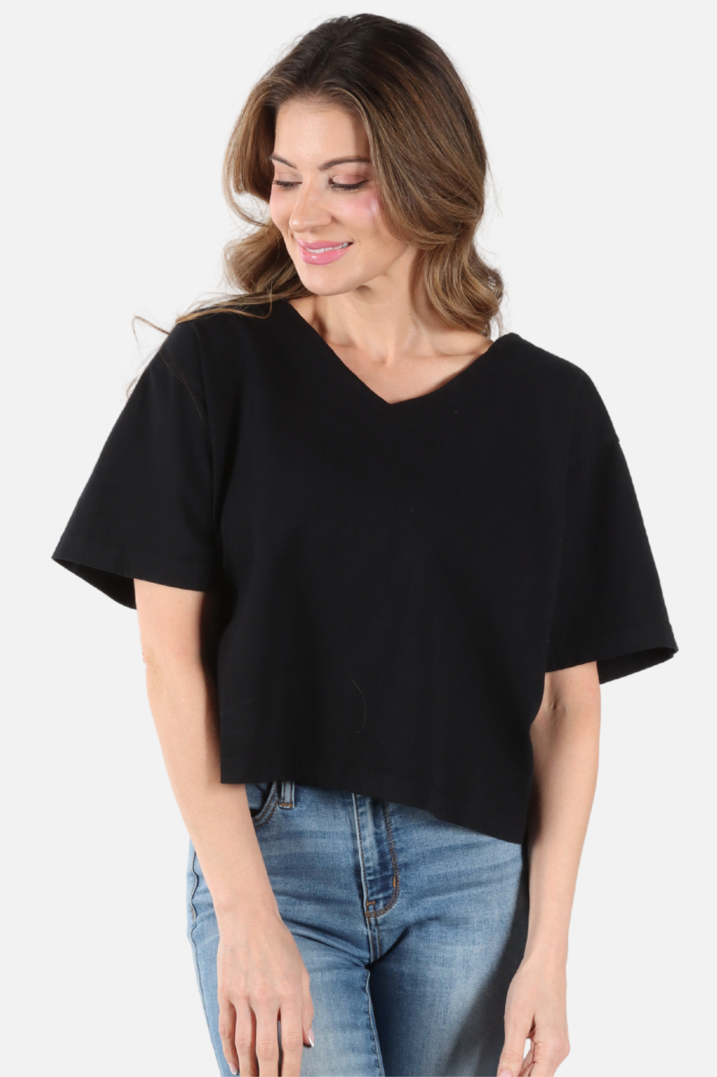 Crop V Neck - Black
