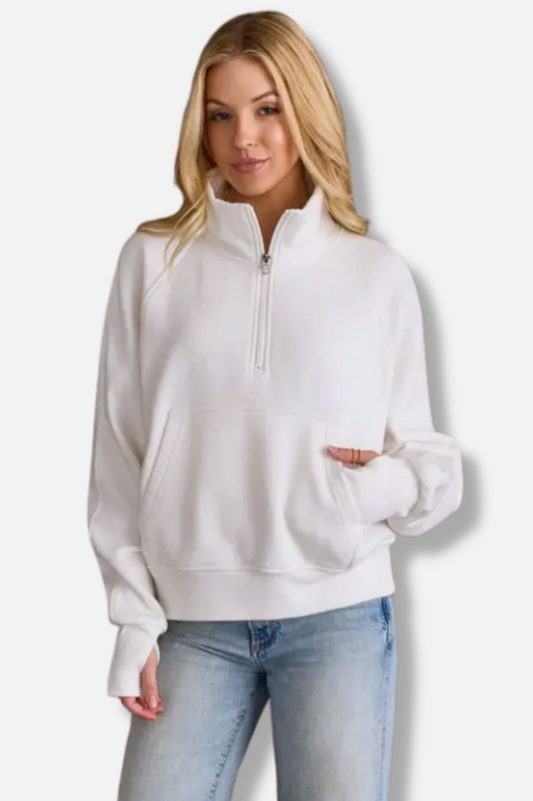 Quarter Zip Sweatshirt - White