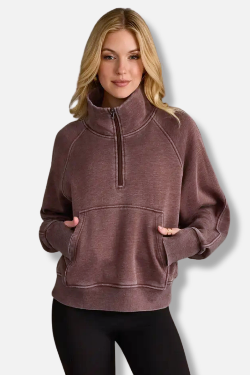 Quarter Zip Sweatshirt - Brown