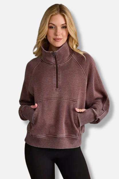 Quarter Zip Sweatshirt - Brown