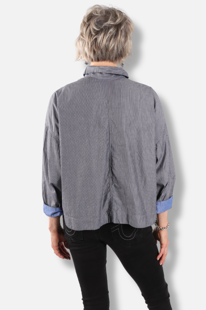 Lo Button Down - Fog & White 