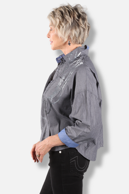 Lo Button Down - Fog & White 