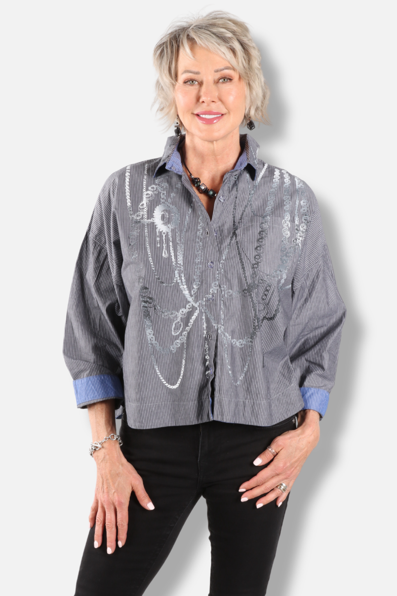 Lo Button Down - Fog & White 