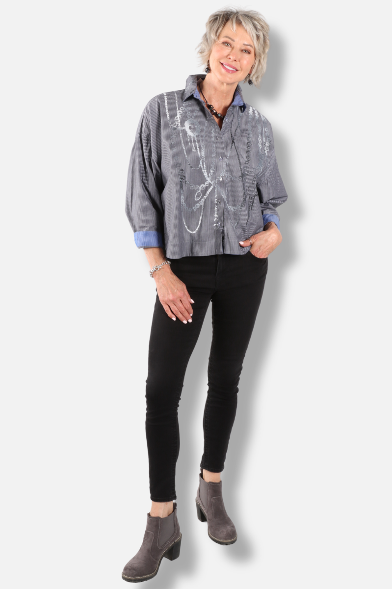 Lo Button Down - Fog & White 