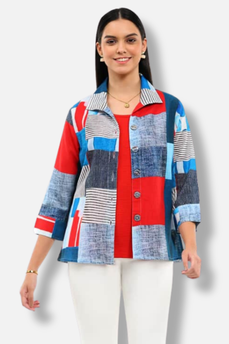 Monica Shirt Plus - Blue & Red