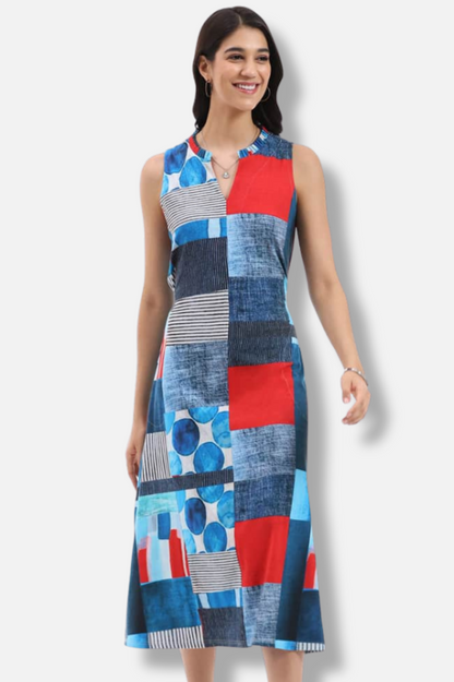 Monica Dress - Blue & Red