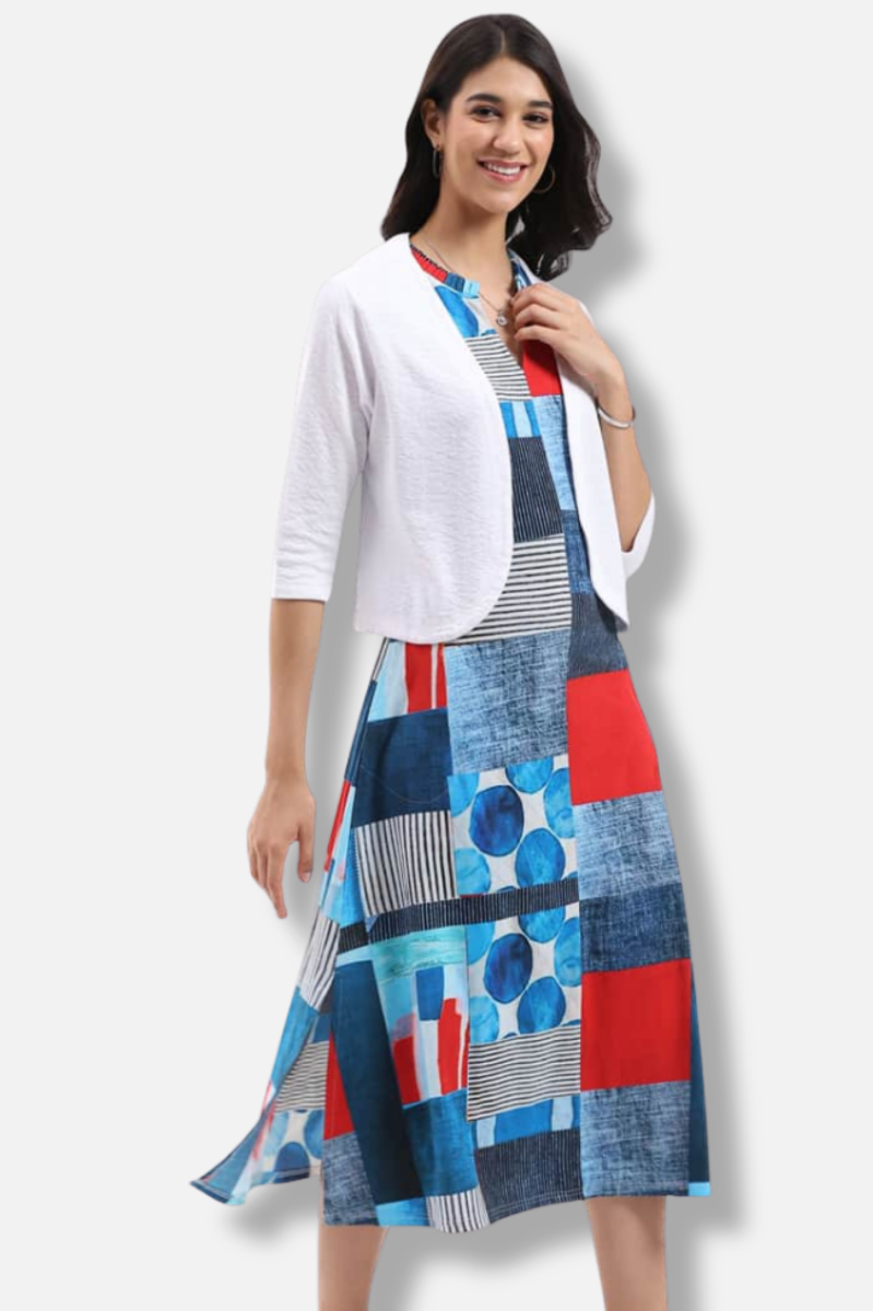 Monica Dress - Blue & Red
