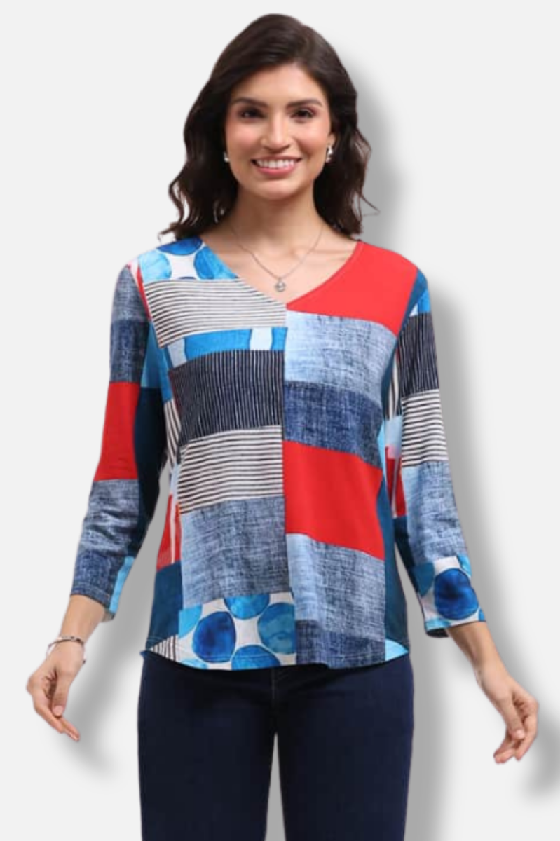 Monica Top Plus - Blue & Red