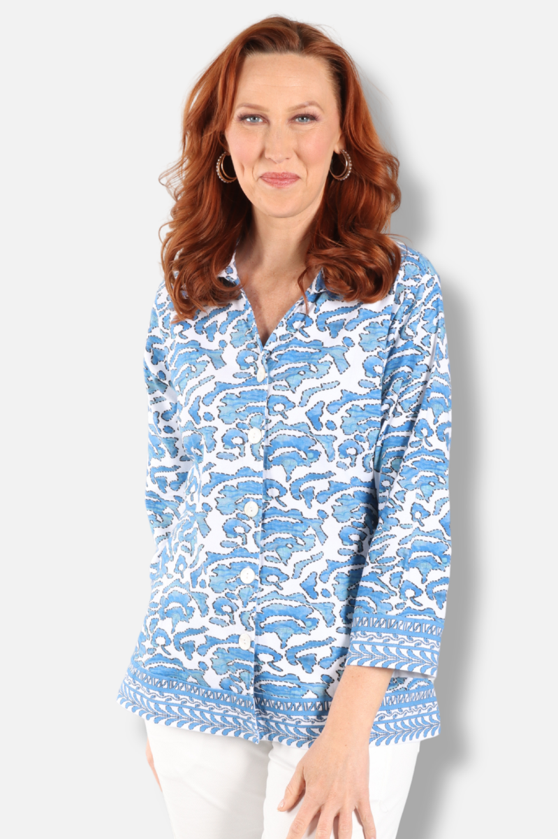 Gwen Shirt Plus- Blue & White