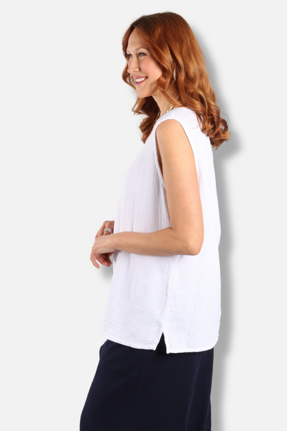 Gauze Scoop Neck Tank Plus - White