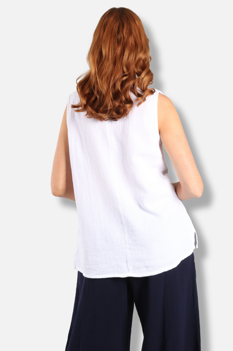 Gauze Scoop Neck Tank Plus - White