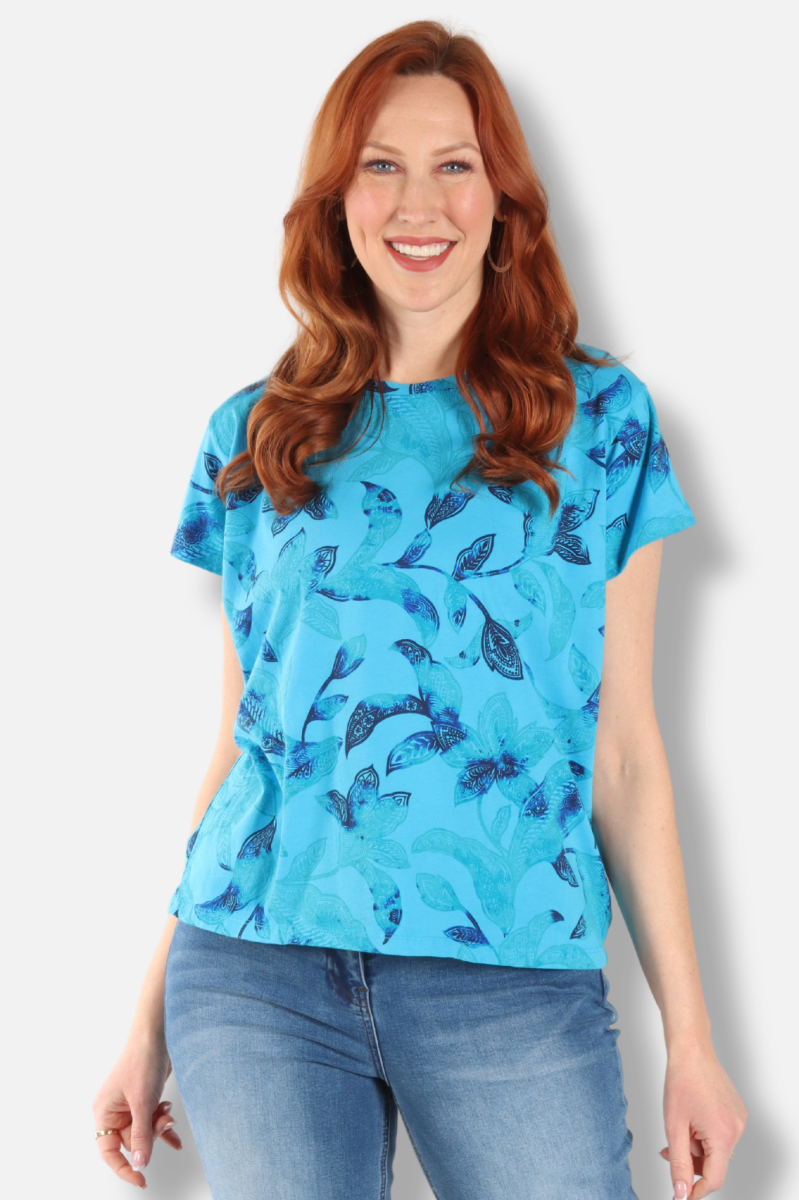 Short Sleeve Crew Plus - Methyl Blue Island Floral Print