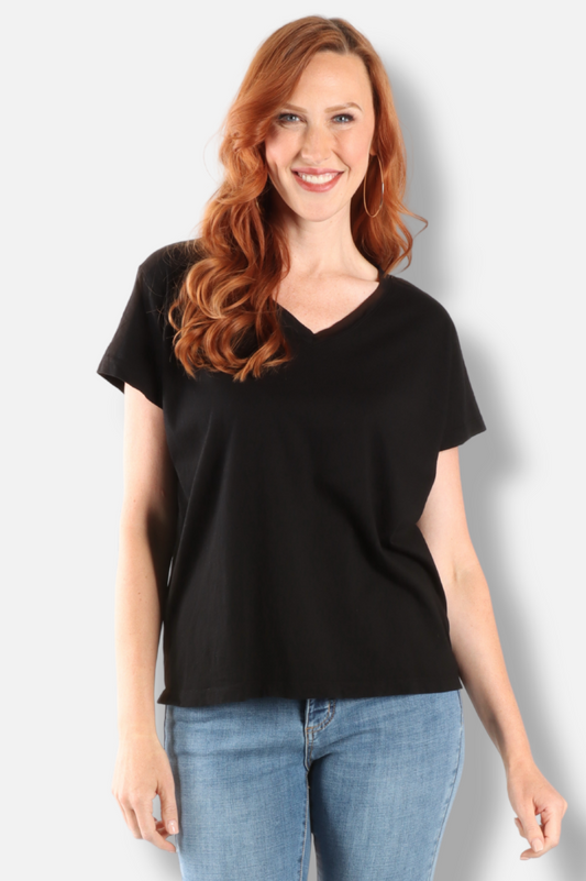 Short Sleeve V Tee Plus - Black