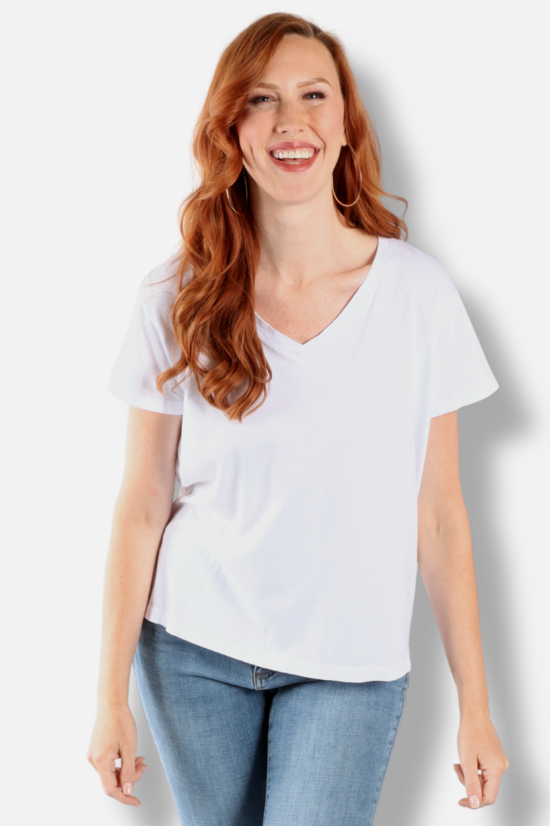 Short Sleeve V Tee Plus - White