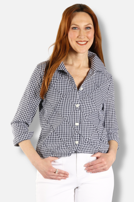 Gingham Drawstring Top - Black & White