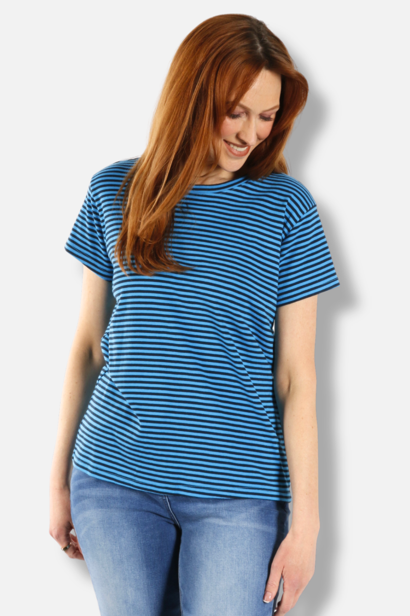 Fawbush's Only! Short Sleeve Stripe Crew Plus - Methyl Blue