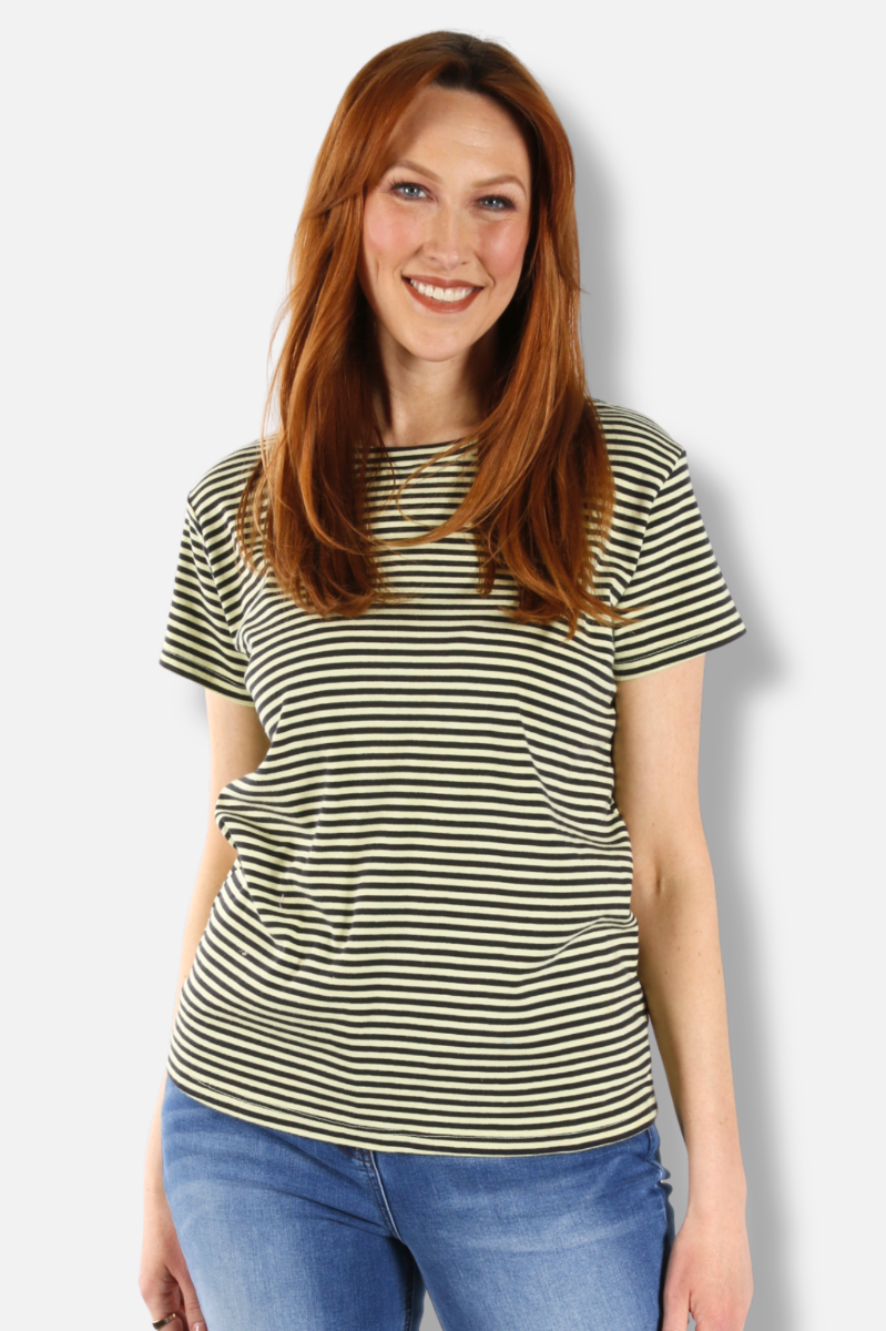 Fawbush's Only! Short Sleeve Stripe Crew Plus - Sunny