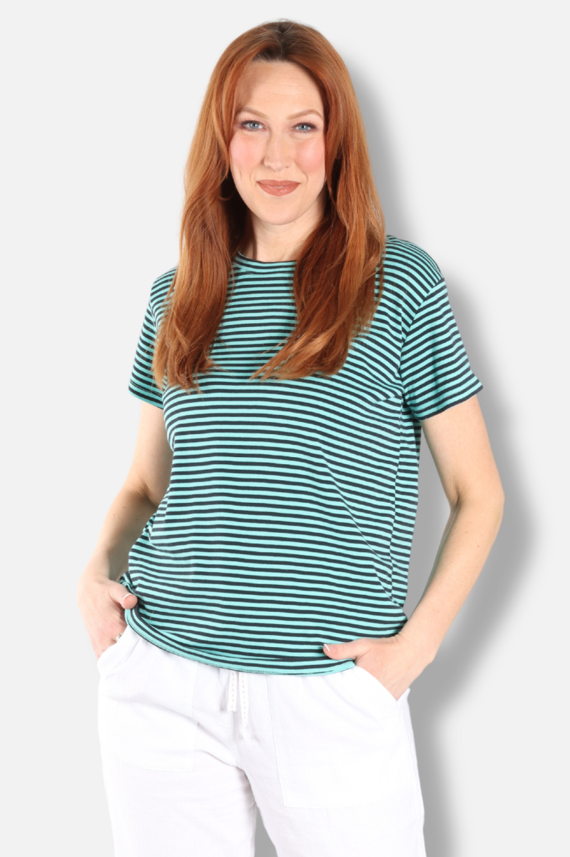 Fawbush's Only! Short Sleeve Stripe Crew Plus - Azure