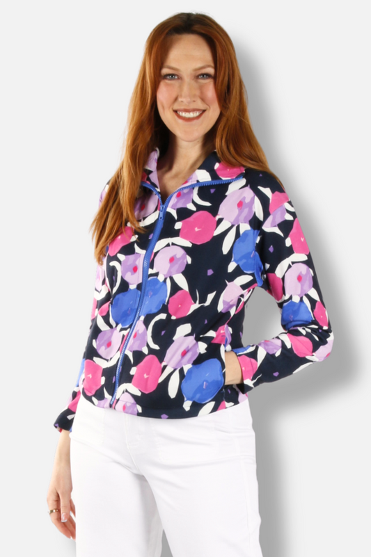 Floral Zip Jacket - Navy & Pink
