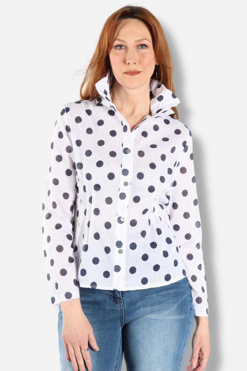 Polka Dot Crinkle Shirt - Navy & White