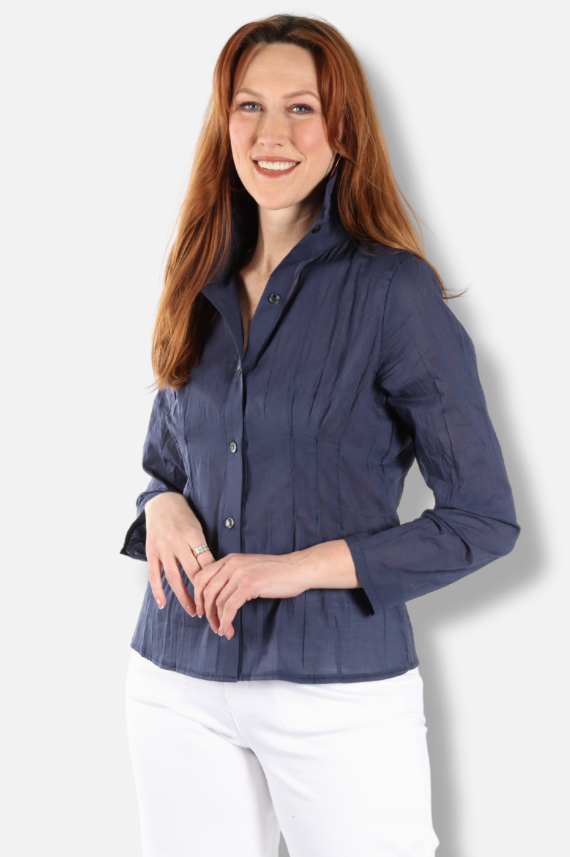 Wire Collar Blouse - Navy