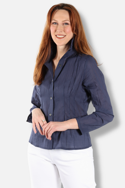 Wire Collar Blouse - Navy