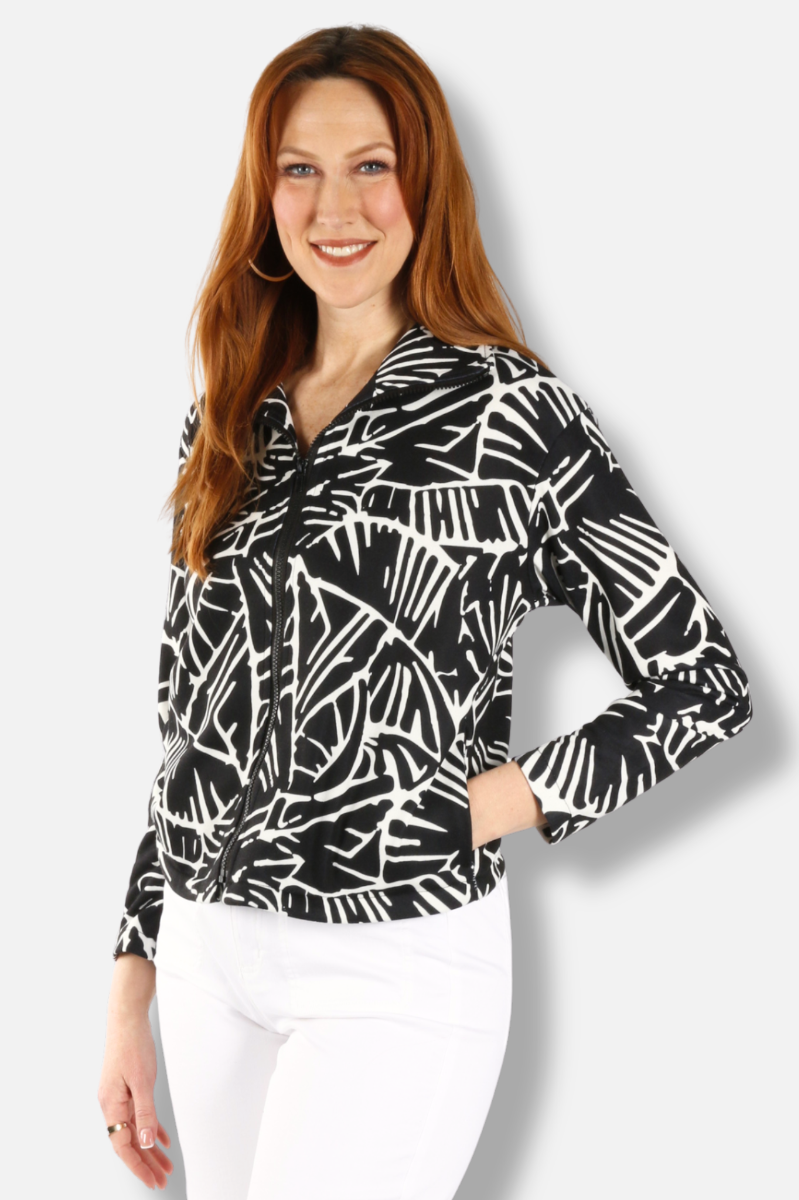 Palm Print Zip Jacket - Black & White