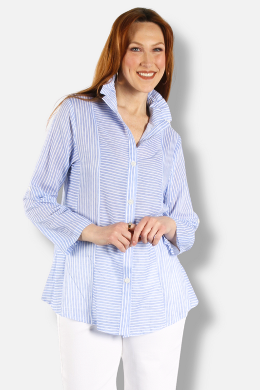 Panel Stripe Blouse - Cobalt