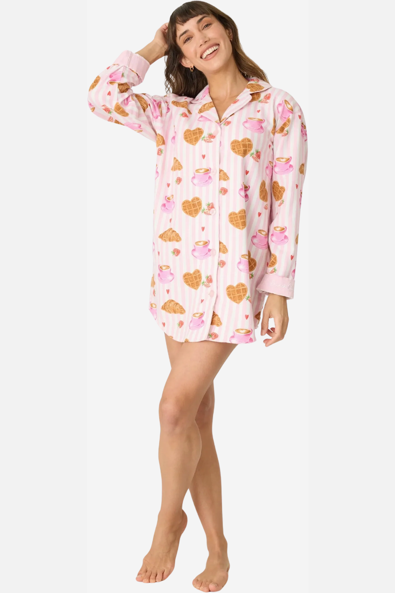 Print Flannel Night Shirt - Brunch Club