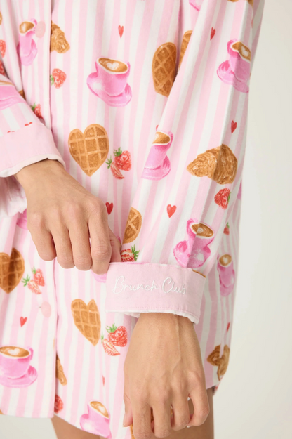 Print Flannel Night Shirt - Brunch Club