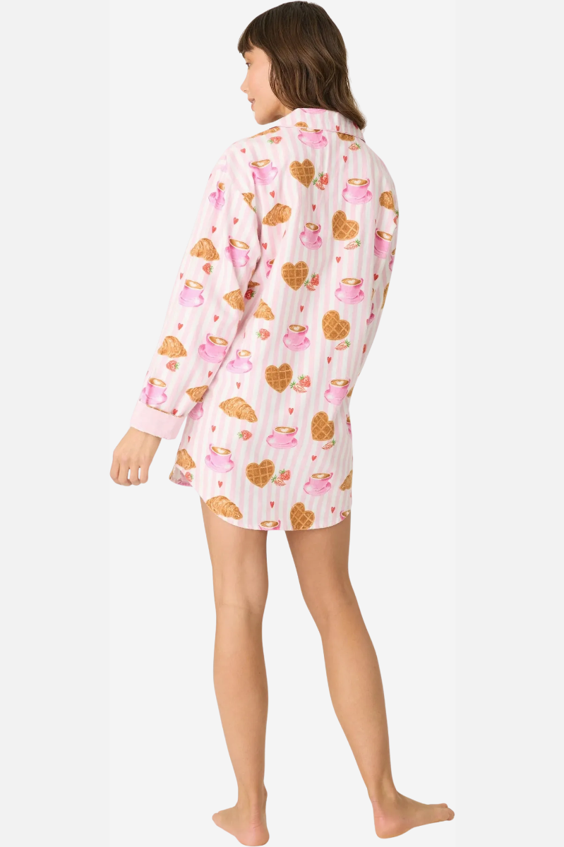 Print Flannel Night Shirt - Brunch Club