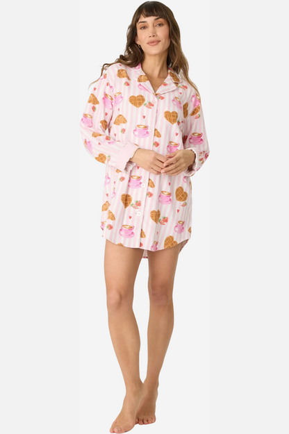 Print Flannel Night Shirt - Brunch Club