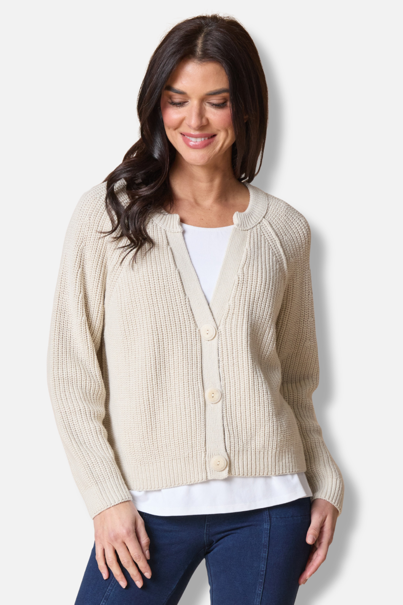 Shaker Stitch Cardi - Dove
