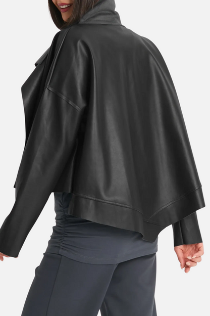 Asymmetrical Leather Jacket - Black 