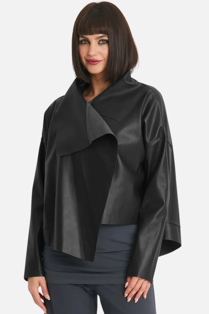 Asymmetrical Leather Jacket - Black 