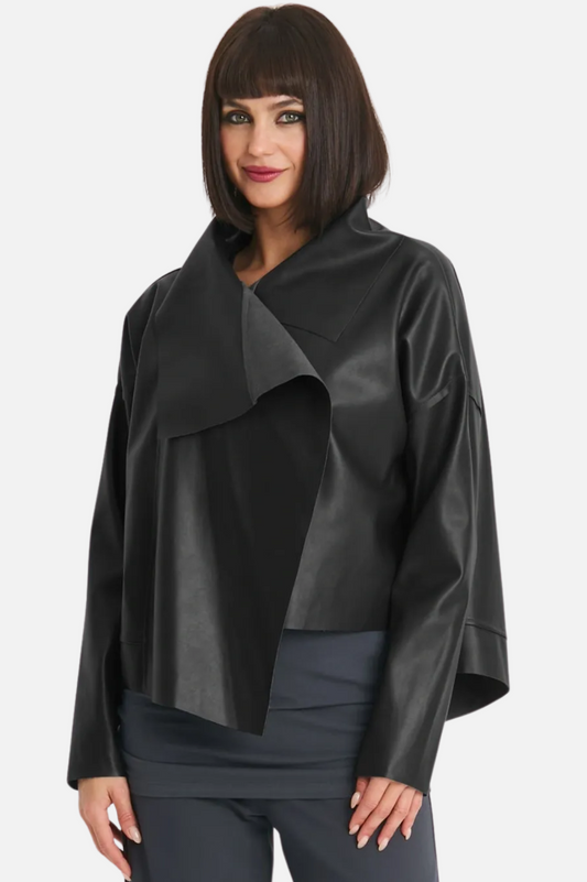 Asymmetrical Leather Jacket - Black 