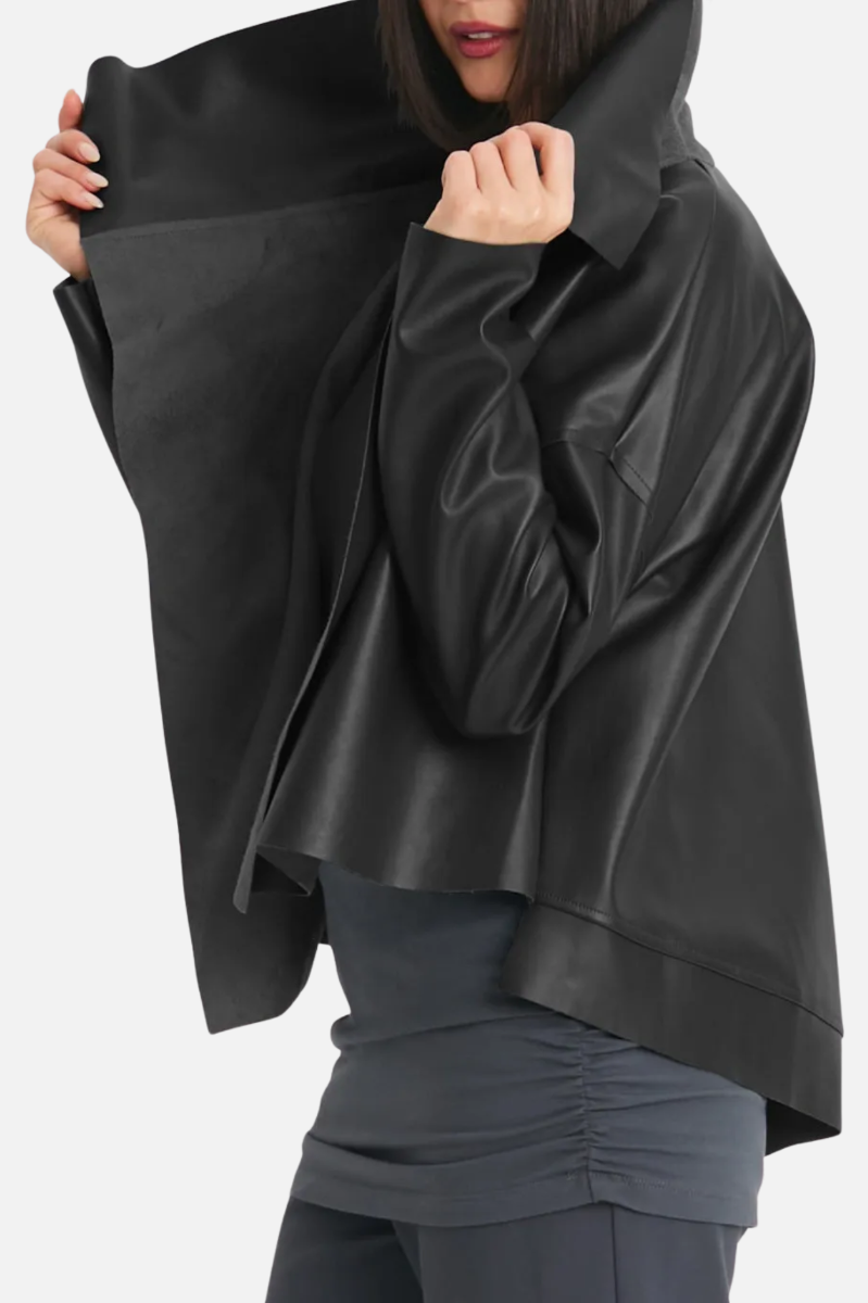 Asymmetrical Leather Jacket - Black 