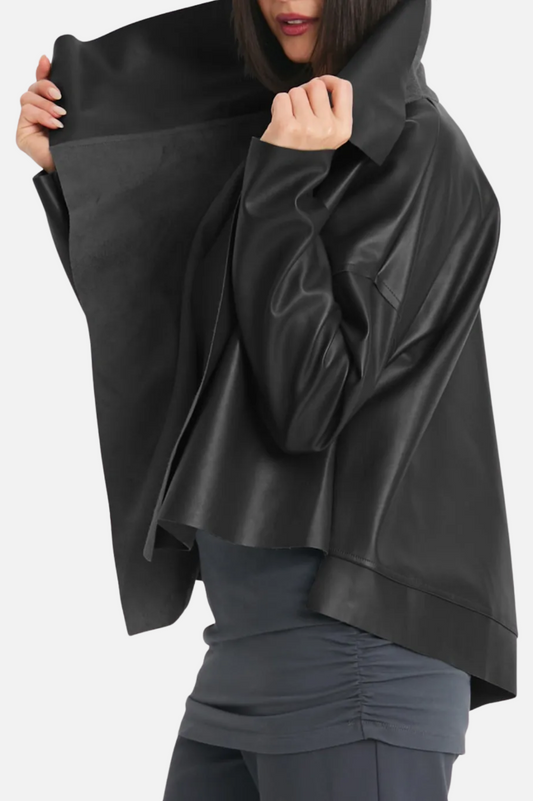 Asymmetrical Leather Jacket - Black 