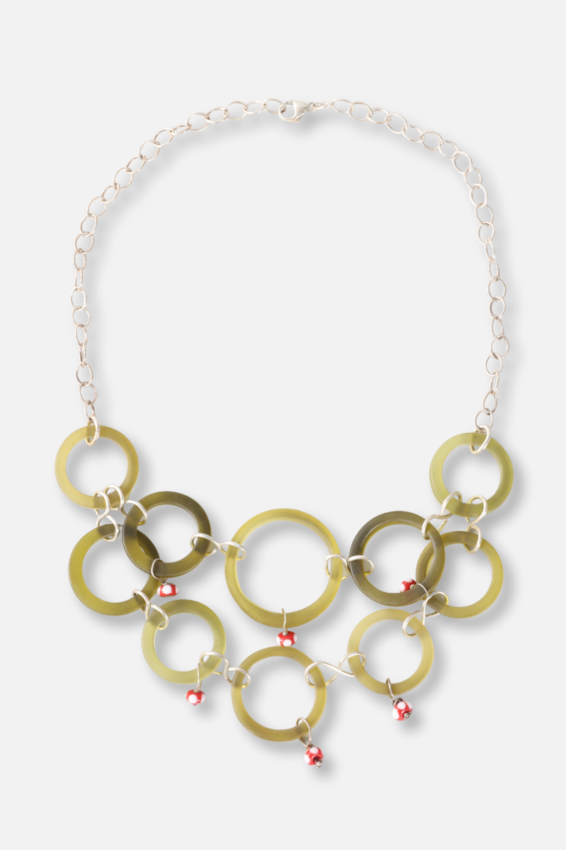Double Circle Necklace - Olive