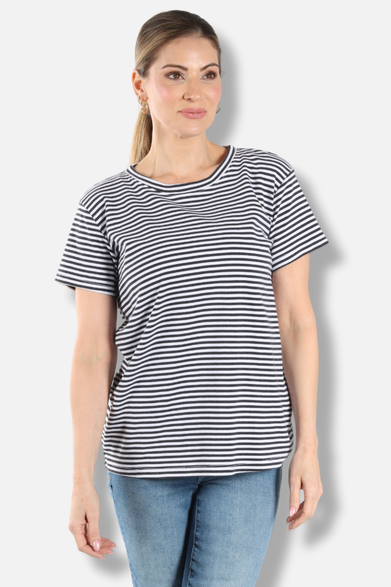Fawbush's Only! Short Sleeve Stripe Crew - White