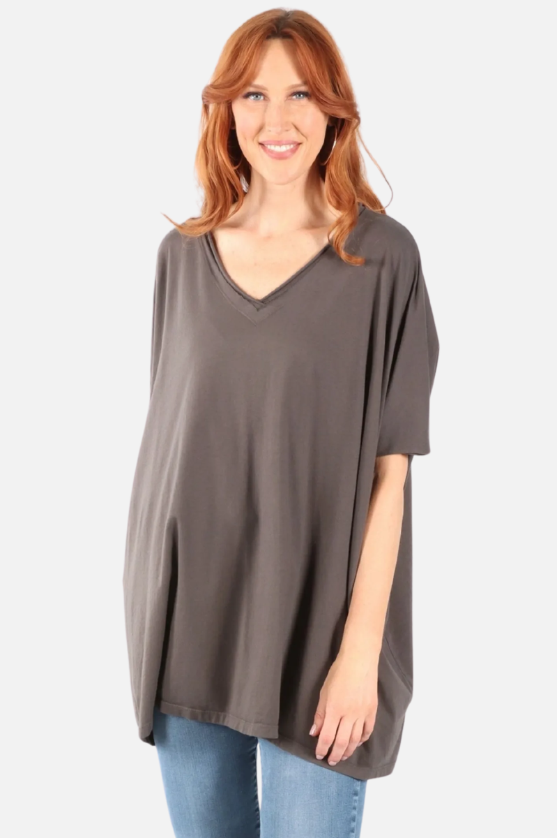 Elbow Sleeve V Tunic - Graphite