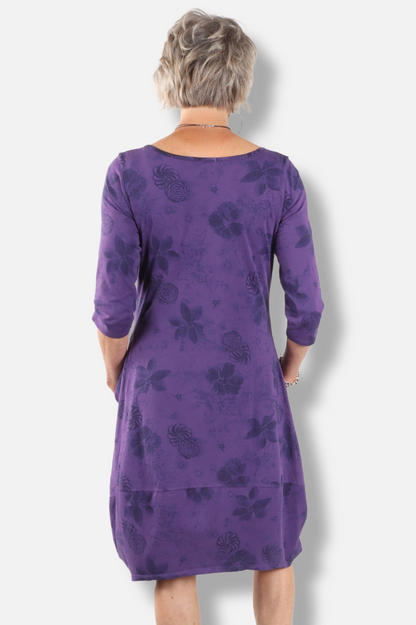 3/4 Sleeve Tulip Dress Plus - Jam New Indigo Print 